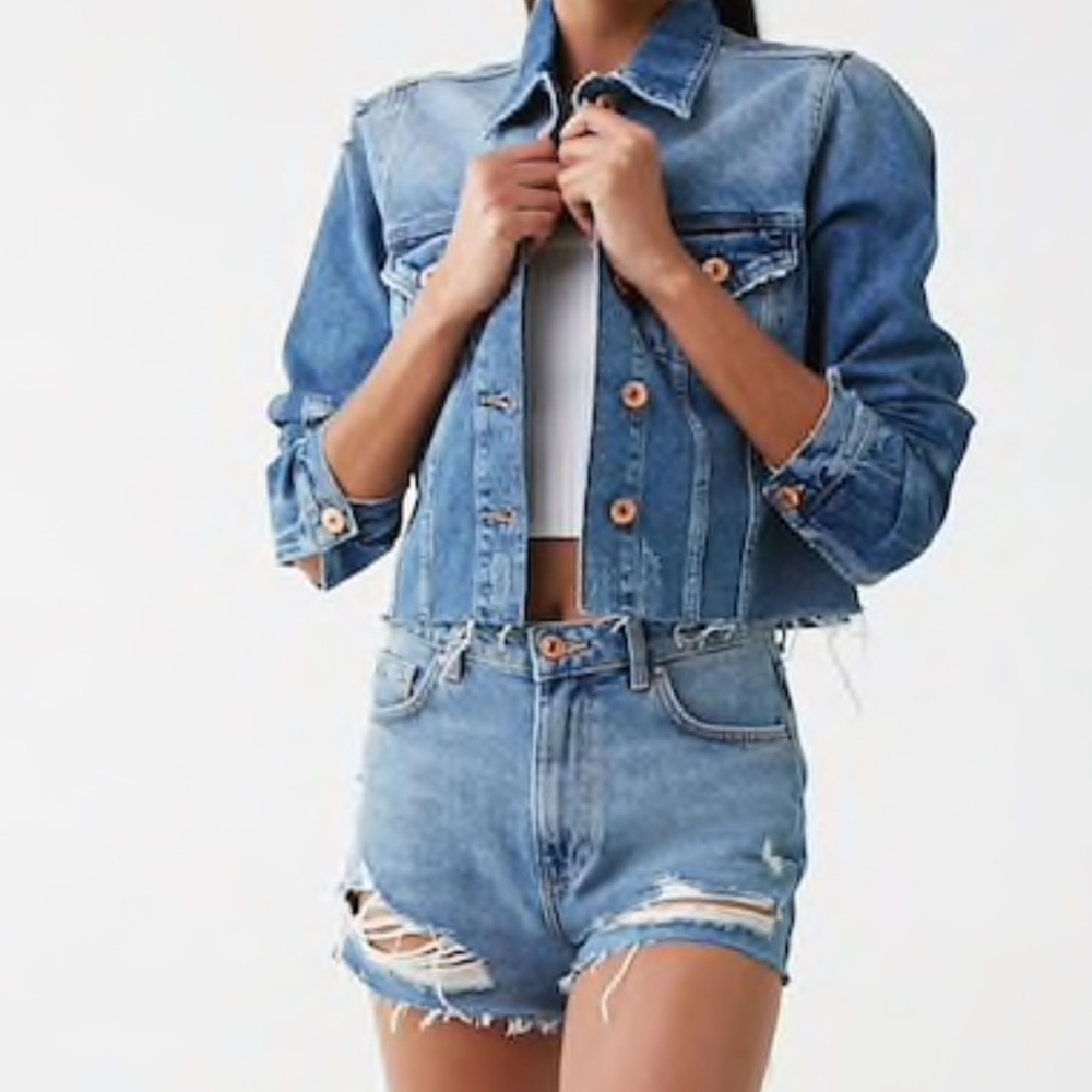 Distressed denim jacket